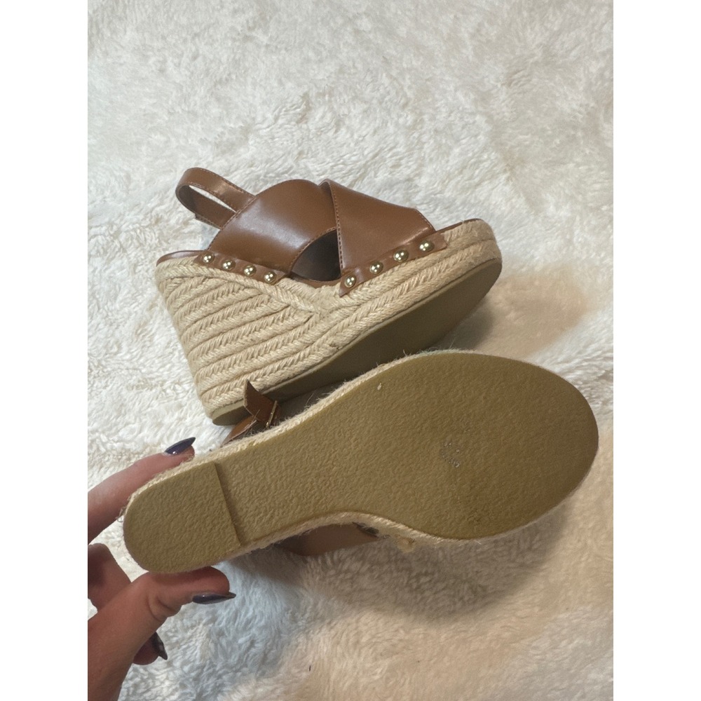Steve Madden Wedge Sandals Women 7.5 Brown Good Espadrille Platform Studded - Picture 7 of 7